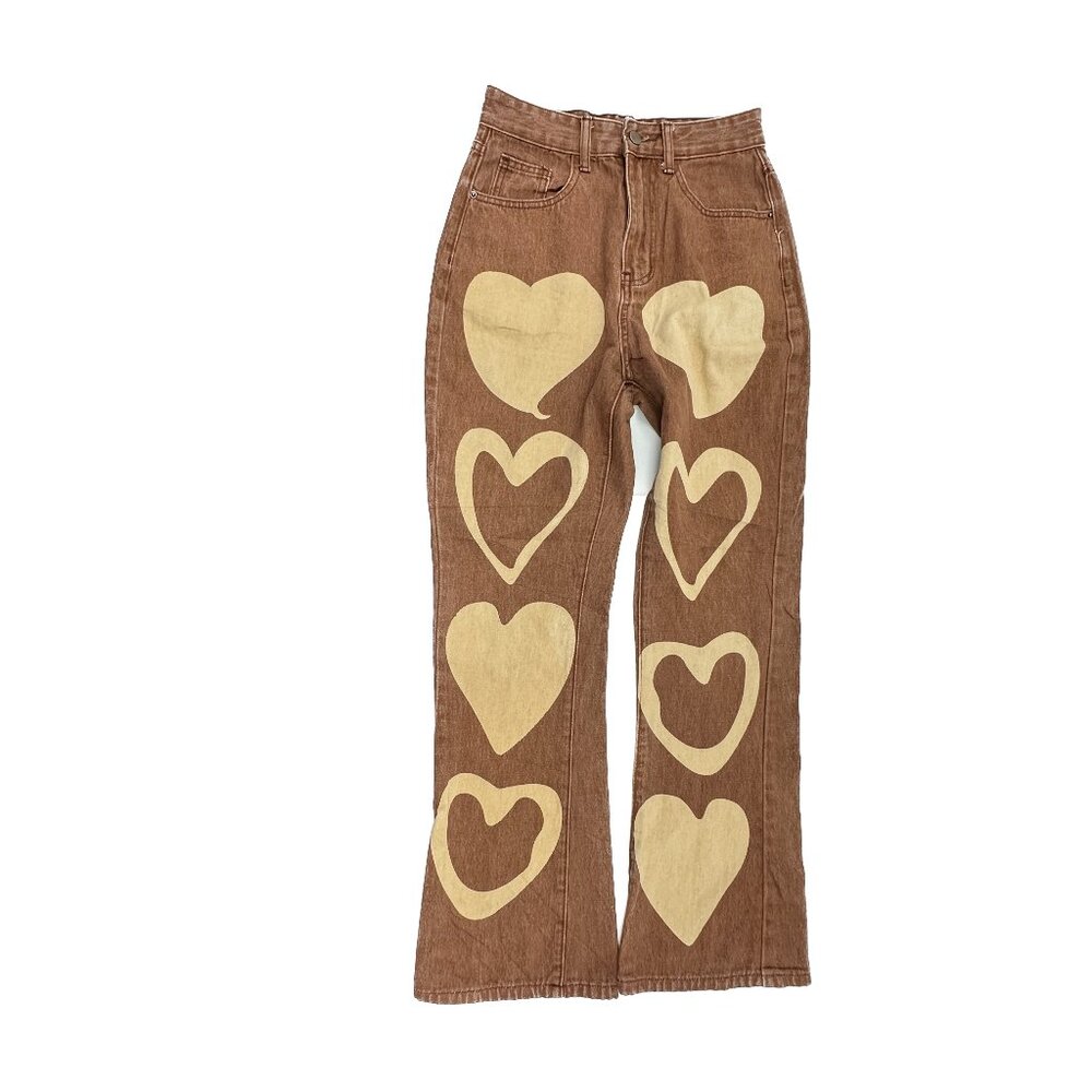 Shein‎ Bootcut Women's size S Heart Design Brown Denim Jeans